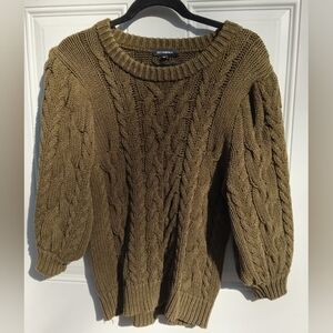 525 America Cable Knit Olive Green Sweater Distressed Size M/L Chunky Knit